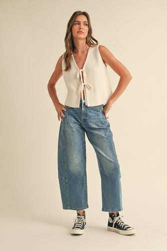 Vera Open Tie Front Sweater Vest - Cream