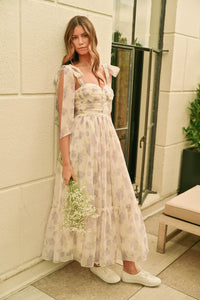 Winnie Flowy Floral Sweetheart Maxi Dress - Lavender