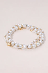 Pearl and Gold Cross Bracelet set