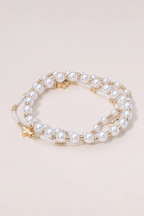 Pearl and Gold Cross Bracelet set