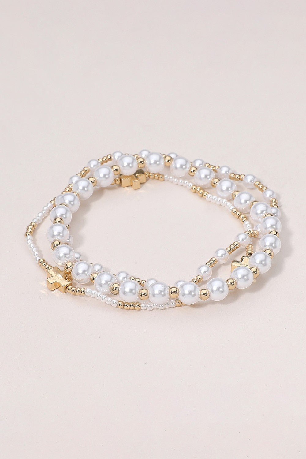 Pearl and Gold Cross Bracelet set