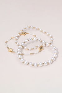 Pearl and Gold Cross Bracelet set