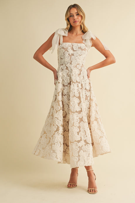 Olivia Tulle Applique Floral Dress - White