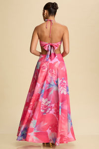 Hope Tie Back Halterneck Maxi Dress - Pink