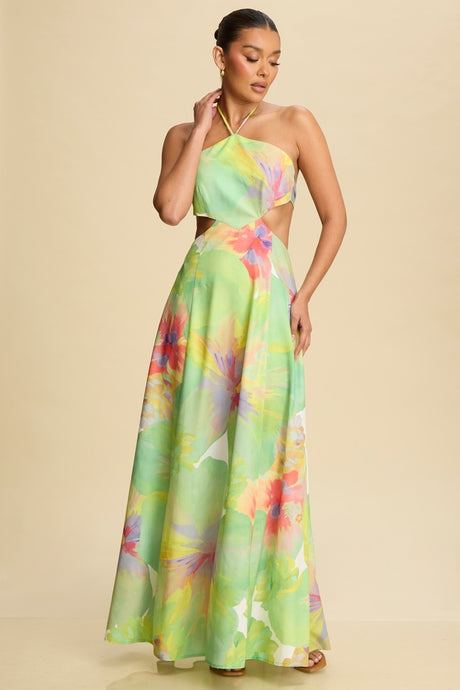 Hope Tie Back Halterneck Maxi Dress - Green