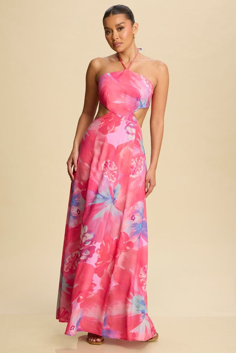 Hope Tie Back Halterneck Maxi Dress - Pink
