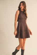 Load image into Gallery viewer, Chocolate Suede Open Back Mini Dress