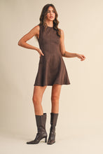 Load image into Gallery viewer, Chocolate Suede Open Back Mini Dress