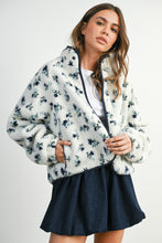 Load image into Gallery viewer, Floral Print Fluffy Fleece Jacket - Blue