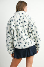 Load image into Gallery viewer, Floral Print Fluffy Fleece Jacket - Blue