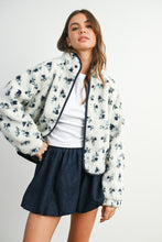 Load image into Gallery viewer, Floral Print Fluffy Fleece Jacket - Blue