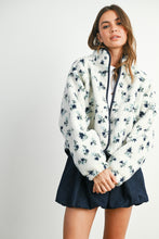 Load image into Gallery viewer, Floral Print Fluffy Fleece Jacket - Blue
