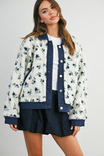 Load image into Gallery viewer, Denim Floral Print Fluffy Fleece Jacket - Blue
