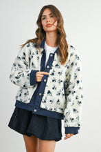 Load image into Gallery viewer, Denim Floral Print Fluffy Fleece Jacket - Blue
