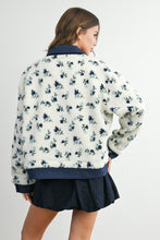 Load image into Gallery viewer, Denim Floral Print Fluffy Fleece Jacket - Blue