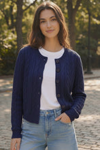 Load image into Gallery viewer, navy cable knit button down cardigan womens boutique clothing apparel affordable outfits