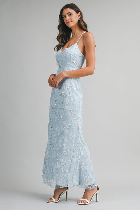 Winnie Blue Sequin Floral Dress