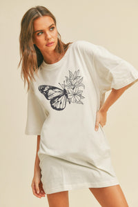 Floral Butterfly Cotton Graphic Tee