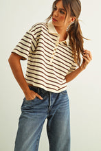 Load image into Gallery viewer, Kelli Collared Stripe Polo Tee - Brown
