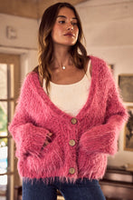 Load image into Gallery viewer, Janie Fuzzy Pink Button Down Cardigan