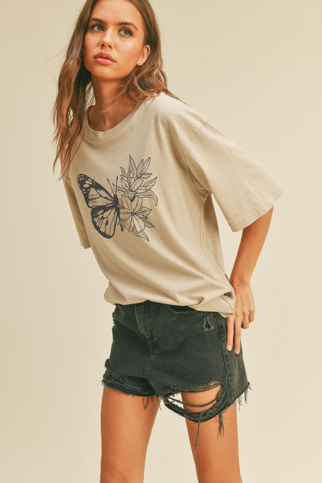 Floral Butterfly Cotton Graphic Tee