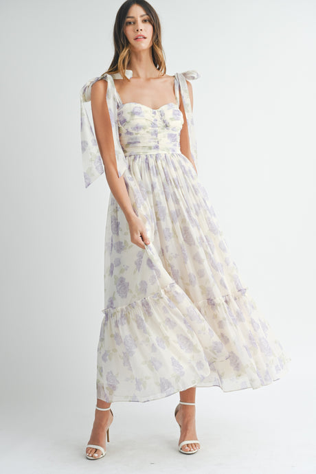 Winnie Flowy Lavender Floral Sweetheart Maxi Dress