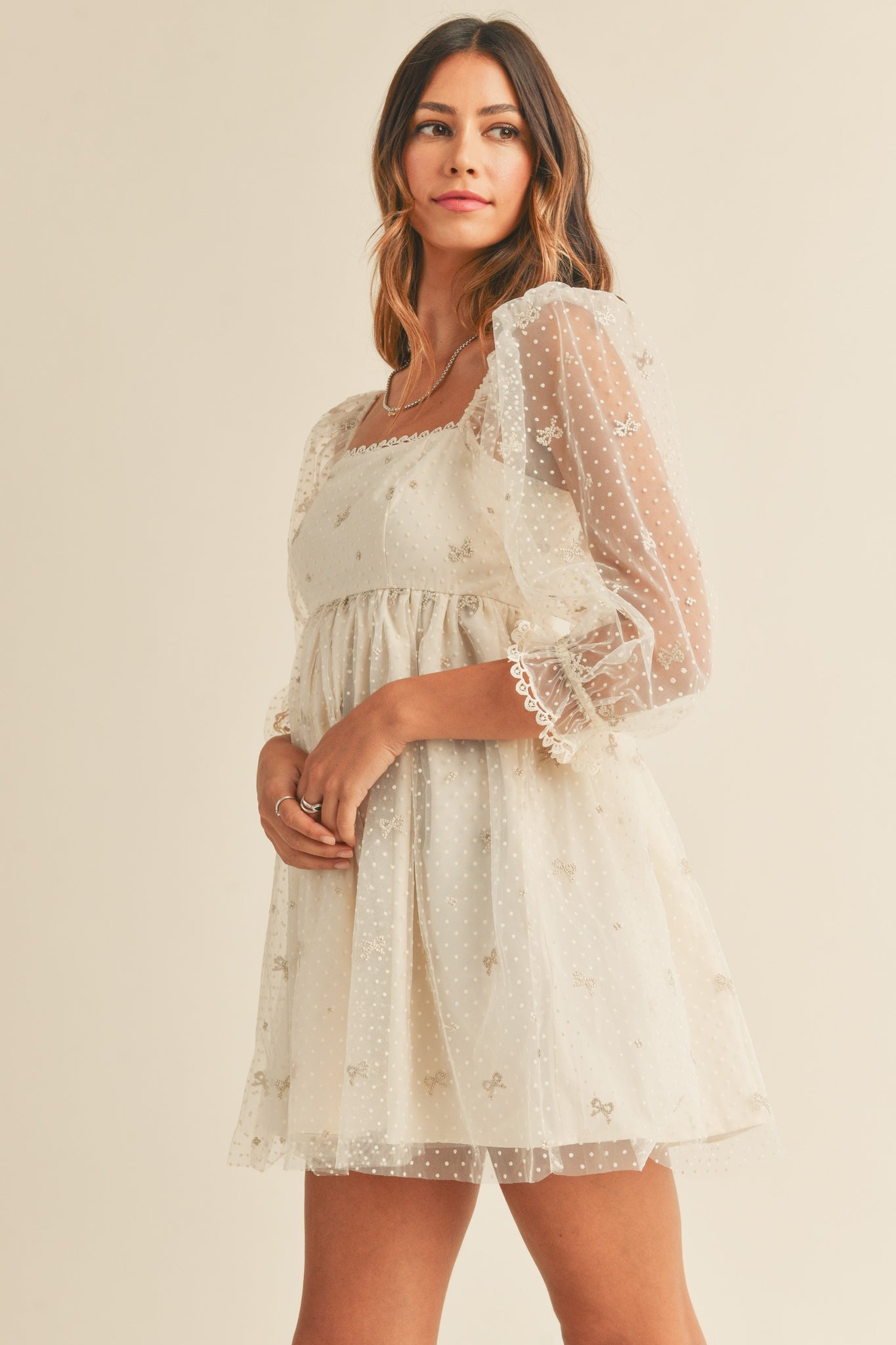 Kyra Puff Sleeve Tulle Ribbon Babydoll Dress - Cream Thread + Vine Boutique Kyra Puff Sleeve Tulle Ribbon Babydoll Dress - Cream Thread + Vine Boutique