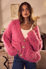 Load image into Gallery viewer, Janie Fuzzy Pink Button Down Cardigan
