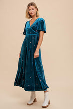 Load image into Gallery viewer, Alaina Velvet Embroidered Maxi Dress - Teal