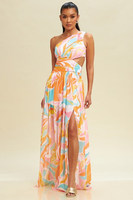 Tia Asymmetrical Mesh Multicolor Maxi Dress: PREORDER