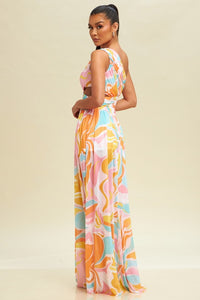 Tia Asymmetrical Mesh Multicolor Maxi Dress: PREORDER