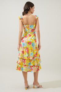 Aimee Tiered Flutter Sleeve Floral Midi Dress
