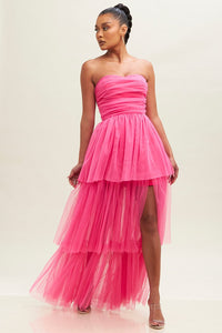 Meghan Tiered Tulle Strapless Party Dress - Barbie Pink