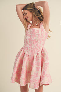 Sydney Jaquard Corset Mini Flare Dress - Pink