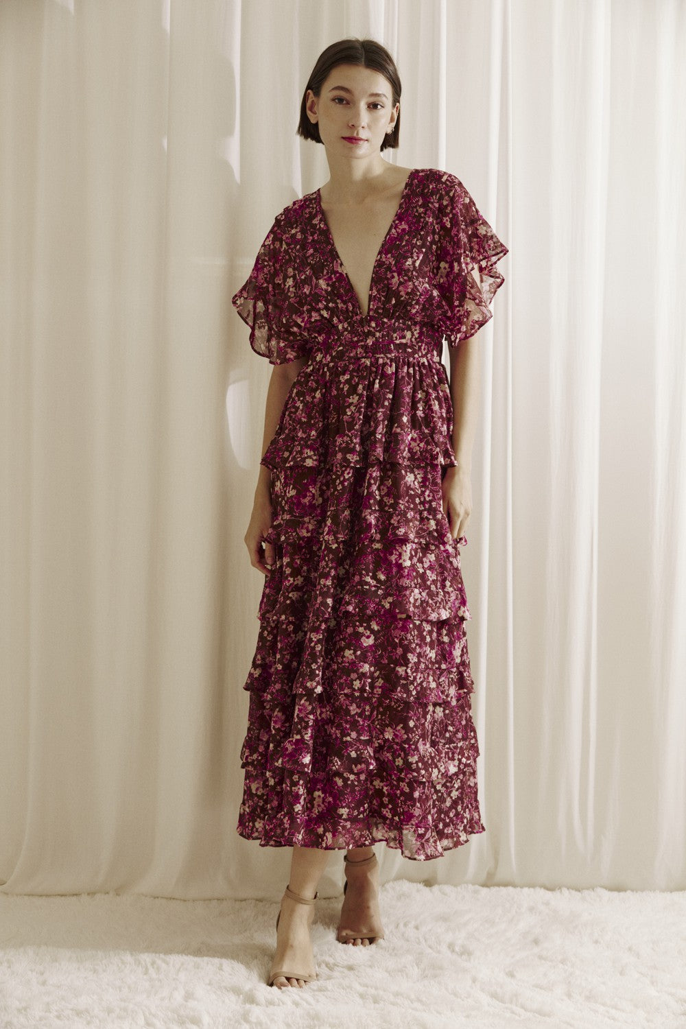burgundy floral dress Calantha Dress in Burgundy Floral L