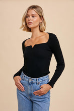 Load image into Gallery viewer, Hannah Fitted Rib Long Sleeve Top in Black