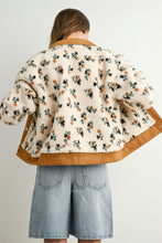 Load image into Gallery viewer, Denim Floral Print Fluffy Fleece Jacket - Brown