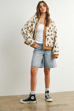 Load image into Gallery viewer, Denim Floral Print Fluffy Fleece Jacket - Brown