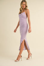 Load image into Gallery viewer, Celine Ruched Bodycon Midi Dress - Lavender