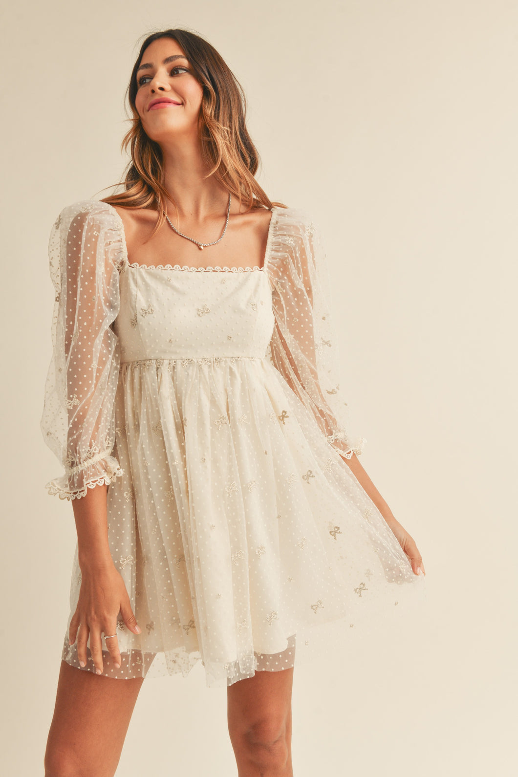 Kyra Puff Sleeve Tulle Ribbon Babydoll Dress - Cream Thread + Vine Boutique Kyra Puff Sleeve Tulle Ribbon Babydoll Dress - Cream Thread + Vine Boutique