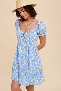Kitt Puff Sleeve Daisy Floral Mini Flare Dress
