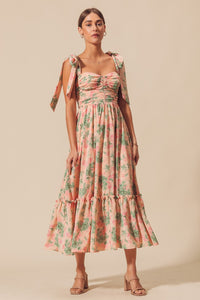 Leandra Romantic Peach Tie Strap Maxi Dress, Preorder