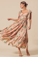 Load image into Gallery viewer, Leandra Peach Tie Strap Floral Midi Dress