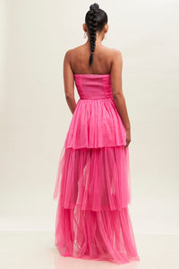 Meghan Tiered Tulle Strapless Party Dress - Barbie Pink