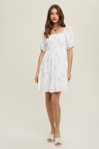 Jillian Embroidered Gauze Babydoll Mini Dress - White