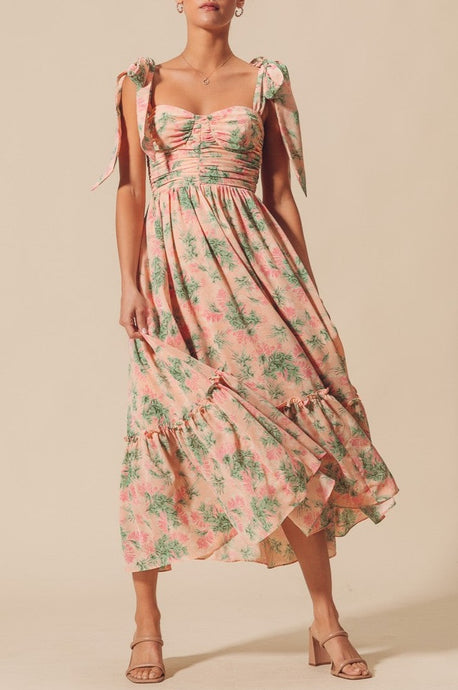 Leandra Romantic Peach Tie Strap Maxi Dress, Preorder