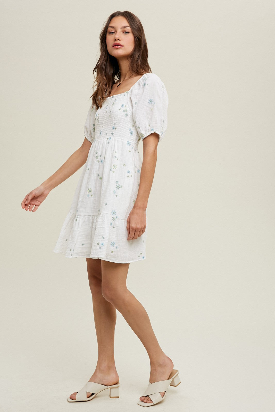 Jillian Embroidered Gauze Babydoll Mini Dress