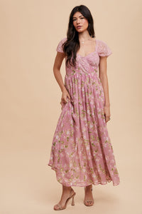 Kaelyn Lace Sweetheart Floral Maxi Dress - Pink