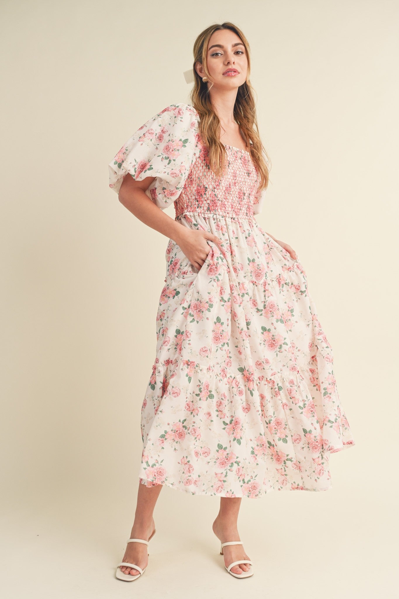 knee length dresses for ladies Wine Country Weekend Pink Floral Midi Dress XL main image 1