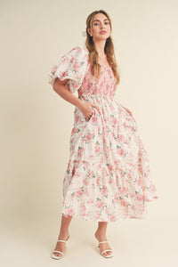 Mia Smocked Floral Puff Sleeve Maxi Dress, Preorder